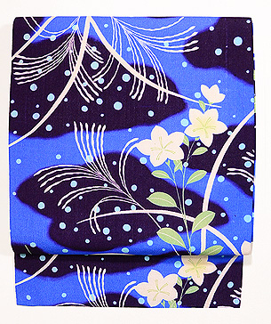 水玉に桔梗とススキ名古屋帯