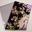 流水に梅紅葉の刺繍名古屋帯　帯裏