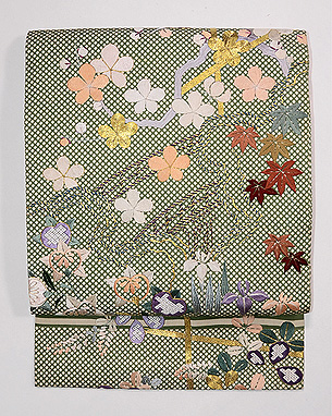行儀小紋に四季の花文様名古屋帯