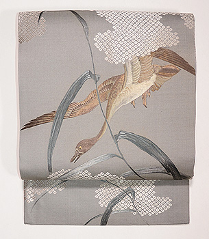 ススキ野に雁の刺繍名古屋帯