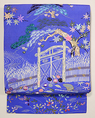 間垣に木戸四季の草花名古屋帯