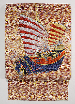 アラビア船の刺繍名古屋帯