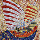 アラビア船の刺繍名古屋帯　質感・風合