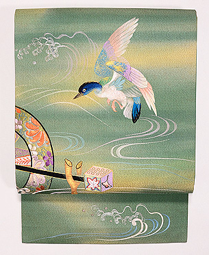 水車に雁の図名古屋帯