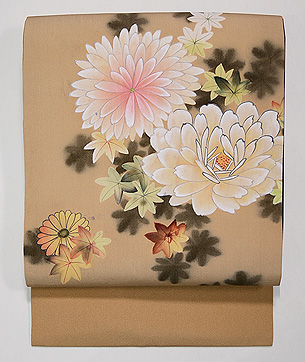 菊とバラの染め名古屋帯