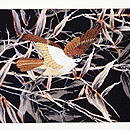 竹藪に雀縮緬名古屋帯　前柄