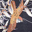 竹藪に雀縮緬名古屋帯　質感・風合