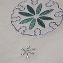 雪の結晶ビーズワークの名古屋帯　白　質感・風合