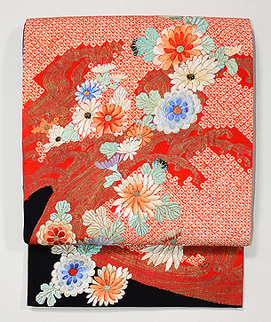 流水に菊文刺繍袋帯