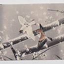 雪持ち笹に雀縮緬地名古屋帯　前柄