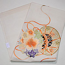 秋の花に雅楽文様刺繍絽縮緬名古屋帯 帯裏