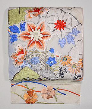 鉄線に扇文様単名古屋帯