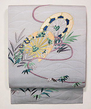 片輪車に葦刺繍名古屋帯