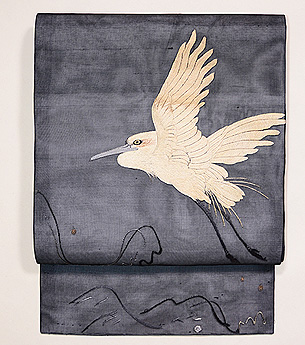 波に白鷺の図刺繍紗名古屋帯