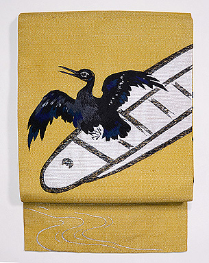 鵜の図銀糸織夏名古屋帯