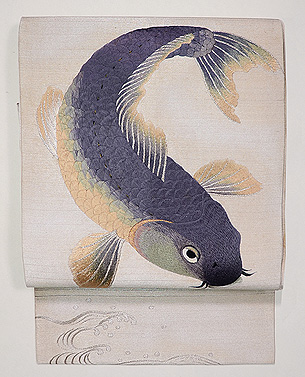 鯉の刺繍絽の名古屋帯