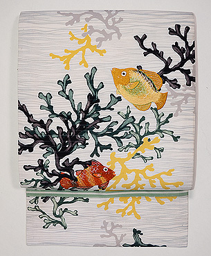 サンゴに魚夏の名古屋帯