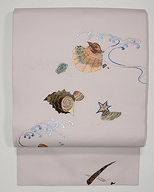 波と貝の刺繍名古屋帯