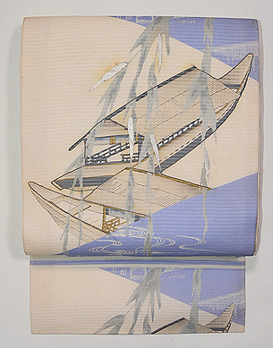 柳に屋形舟夏名古屋帯