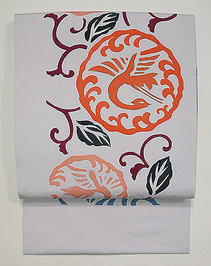 浦野理一作 鶴丸文様型染め名古屋帯