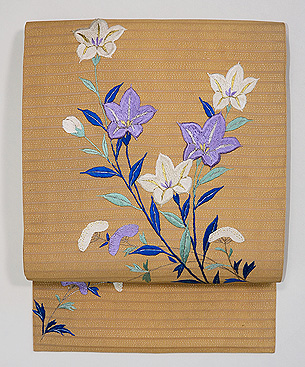 辛子色秋の野花の名古屋帯