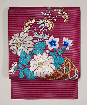 ツツジ色花籠の夏帯