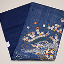 麻地江戸裂松の木に桜の名古屋帯　帯裏