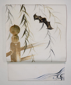 柳にこうもり名古屋帯