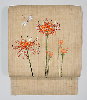 彼岸花の刺繍名古屋帯
