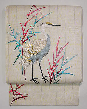 白地白鷺の刺繍名古屋帯