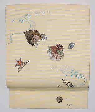 貝尽くしの刺繍名古屋帯