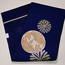 藍地海松に双魚紋の袋帯　帯裏