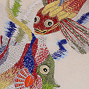 魚エンゼルフィッシュとカサゴの刺繍夏名古屋帯　質感・風合