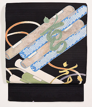 筏に文字文様絽名古屋帯