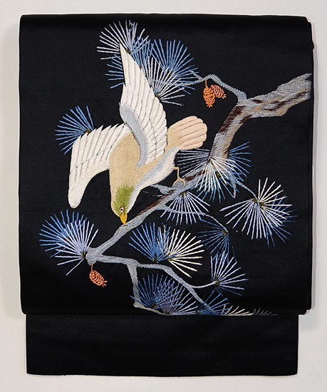 松に鳥の図刺繍名古屋帯 - アンティーク着物の灯屋2