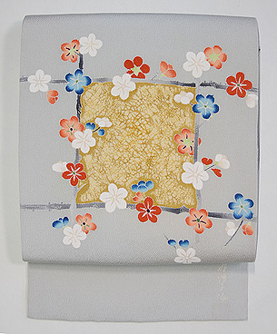 熊谷好博子作 梅枝文様縮緬名古屋帯