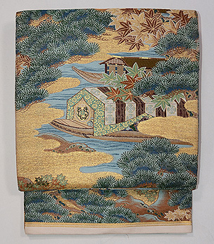 宮中舟遊び文様丸帯