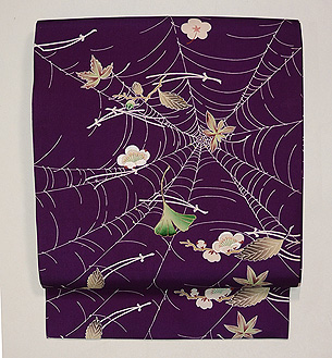 吹き寄せに蜘蛛の巣文様名古屋帯