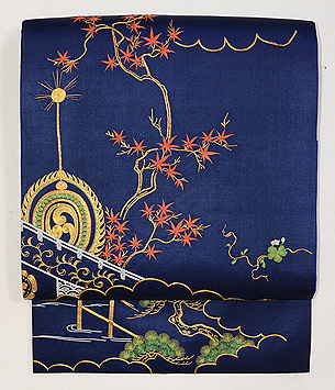 紅葉と火焔太鼓の小袖くずし名古屋帯