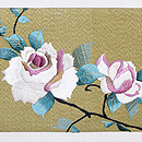 白薔薇と蕾の刺繍名古屋帯 前柄