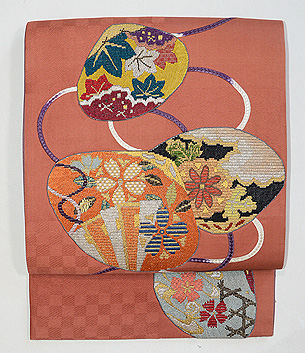 貝合わせの絽刺し開き名古屋帯