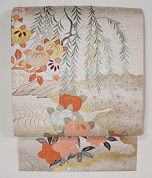 柳に橘刺繍の名古屋帯