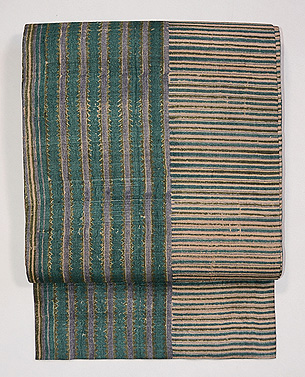 グリーンのプリント名古屋帯