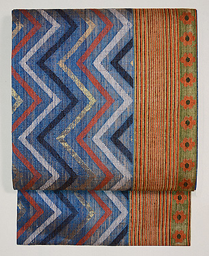 縞に波文様の名古屋帯