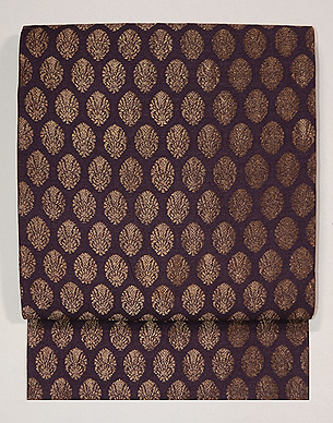 紫根色紋織りの名古屋帯