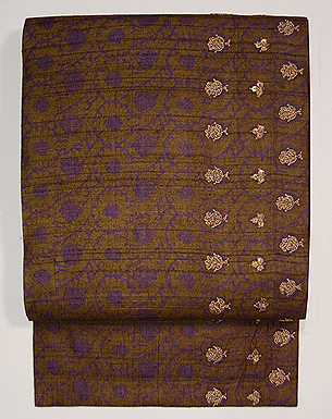 茶地ミラーワークの名古屋帯