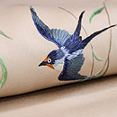 柳にツバメ刺繍名古屋帯　質感・風合