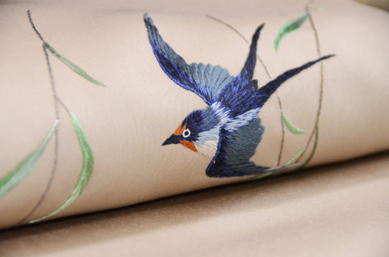 柳にツバメ刺繍名古屋帯