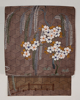 柳に桜刺繍名古屋帯