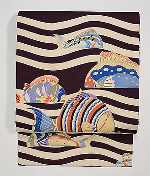 波に魚たちの名古屋帯